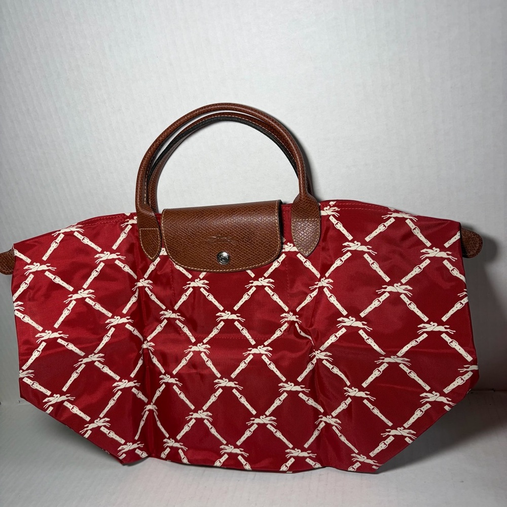 Longchamp Le Pliage Band Signature Panther Print Nylon Shoulder Bag Red